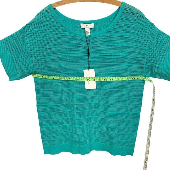 H by Halston Turquoise Pullover Knit Short Sleeve Boat Neck Sweater, Size M, NEW - Picture 5 of 12